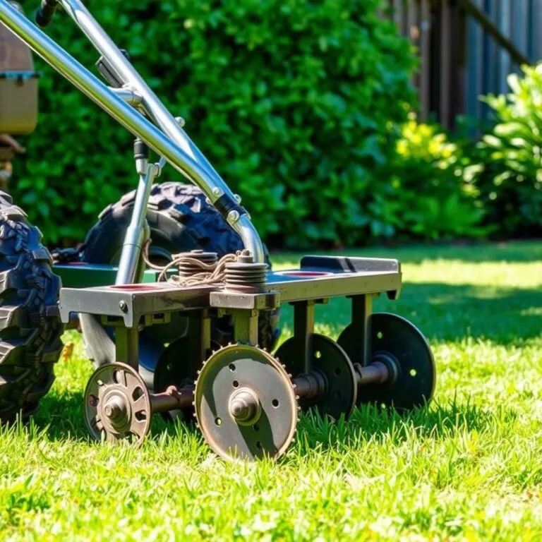 Mechanical lawn aerator working across established grass