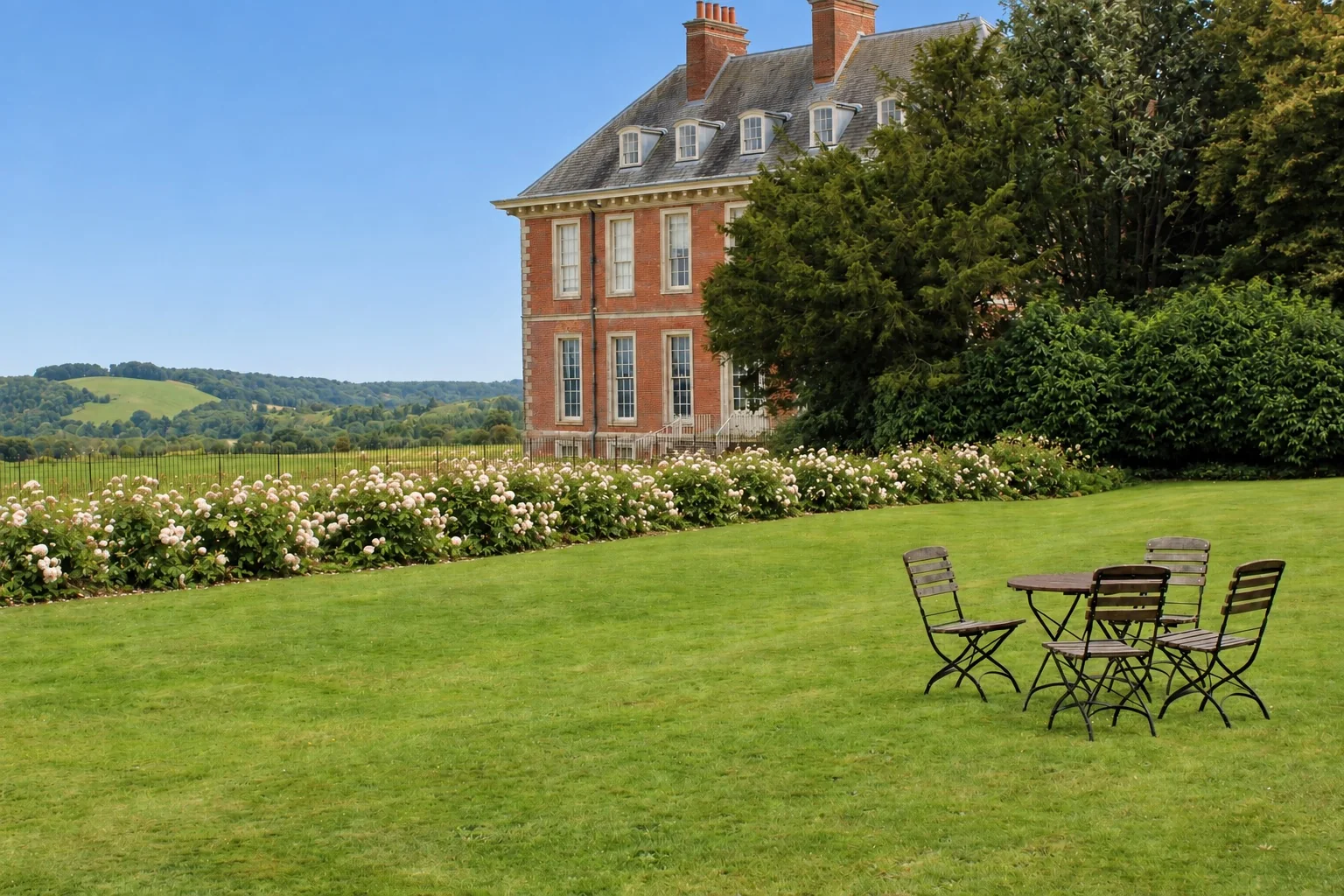 country house lawn flowering border